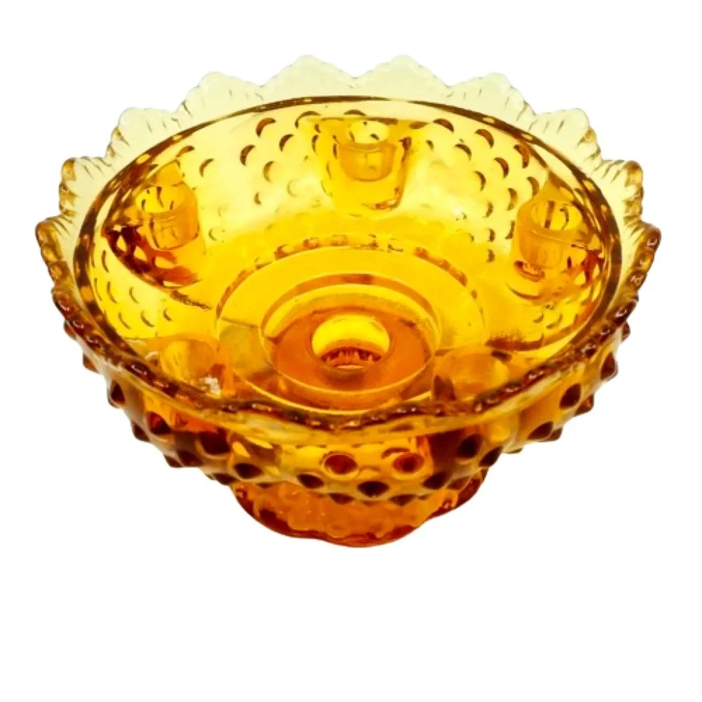 VINTAGE 60s~FENTON Art Glass Footed Candle Holder Colonial Amber Hobnail~SIGNED